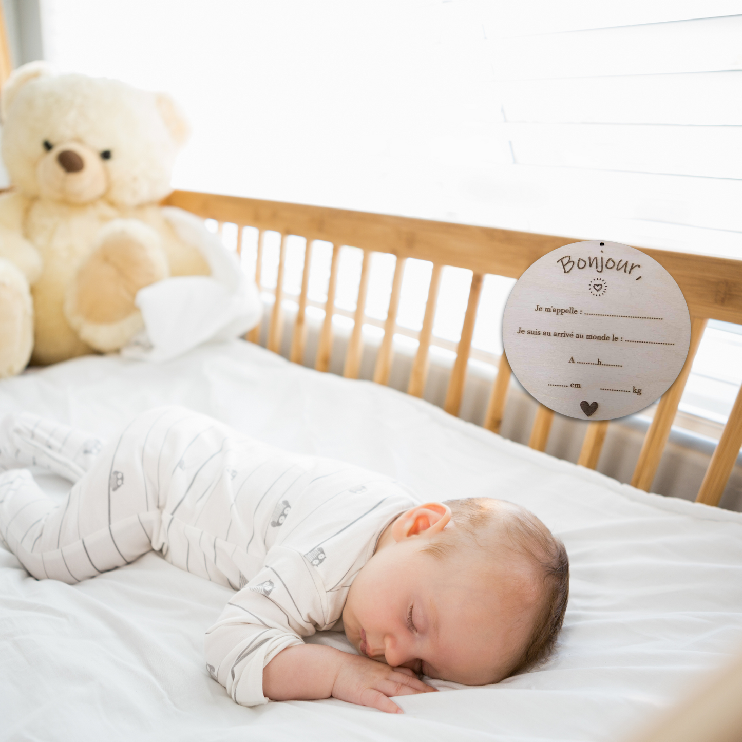 Plaque naissance bébé en bois personnalisée