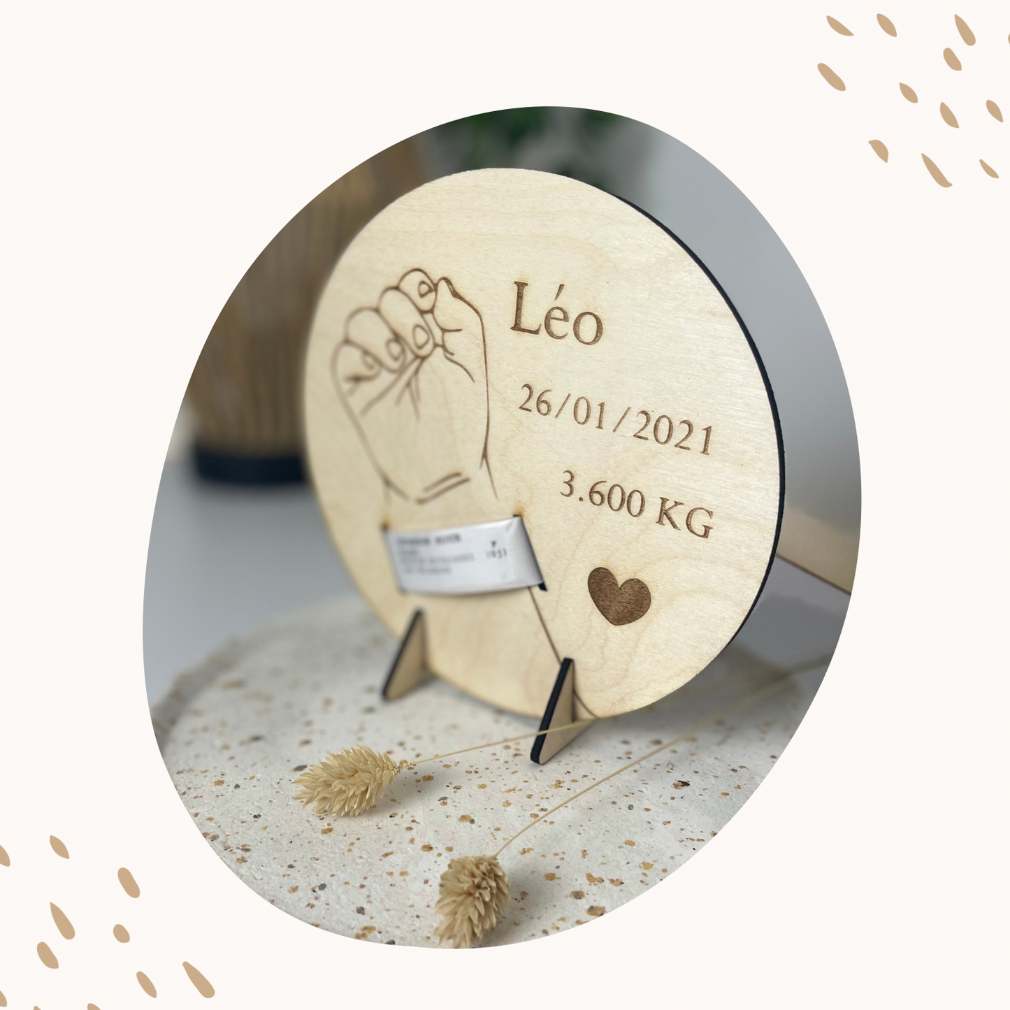 Porte Bracelet de Naissance Rond en bois Personnalisé