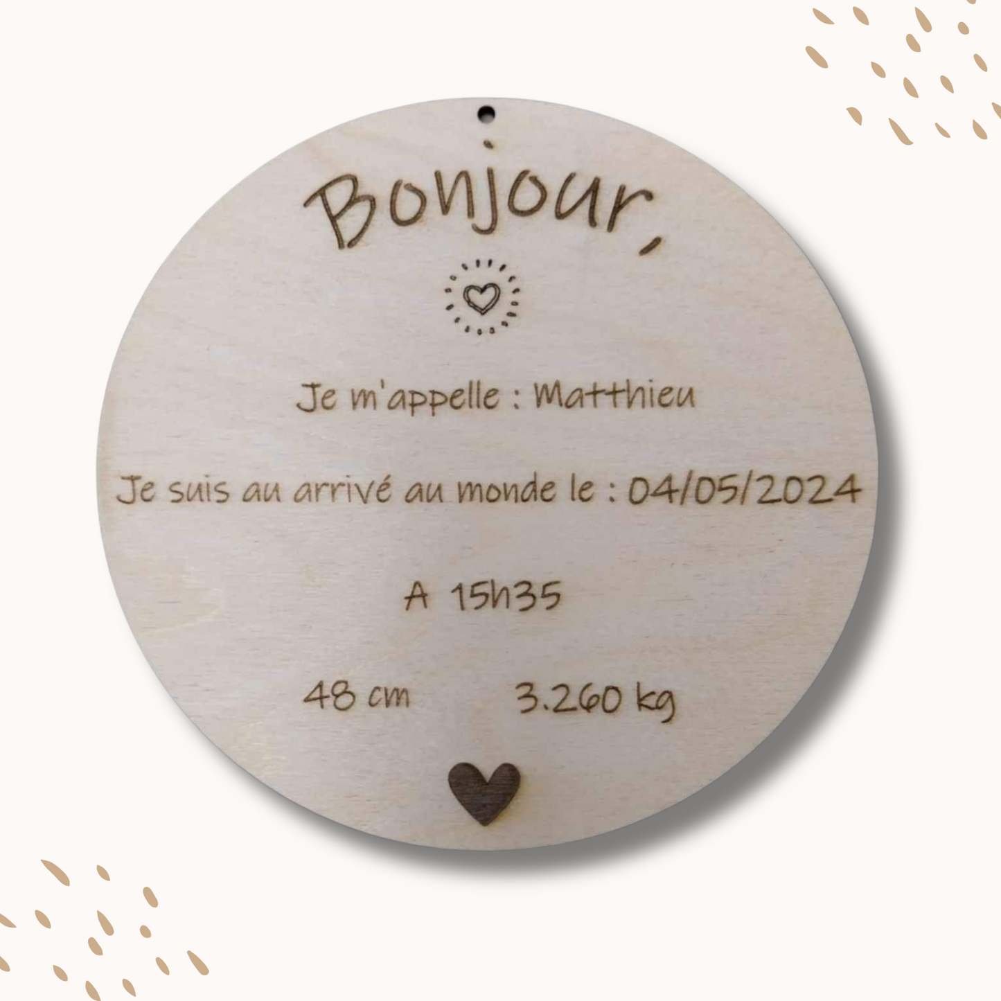 Plaque naissance bébé en bois personnalisée